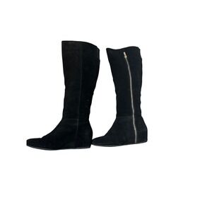 BCBG‎ Black Suede Wedge Knee High Boots Women's Side Zip Fashion Comfort